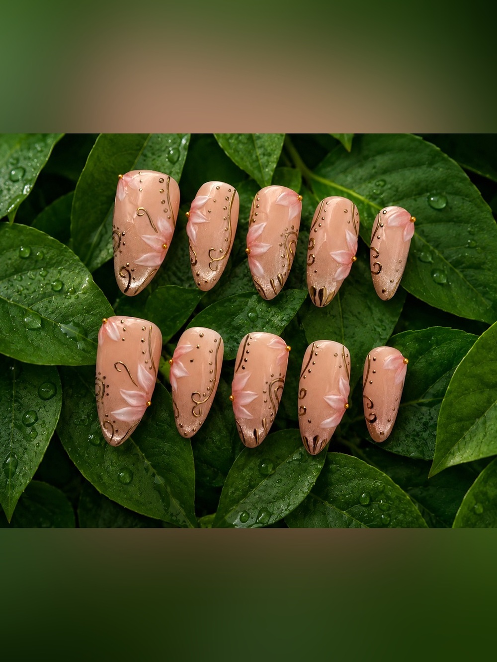 100% Handmade Flowers Cat  Press On Nails